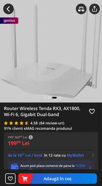 Router Wireless Tenda RX3, AX1800, Wi-Fi 6, Gigabit Dual-band 2 bucati