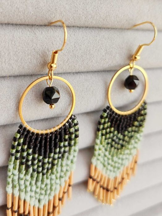 Ръчно изработени обеци, Японски мъниста, Неръждаема стомана, Елегантни