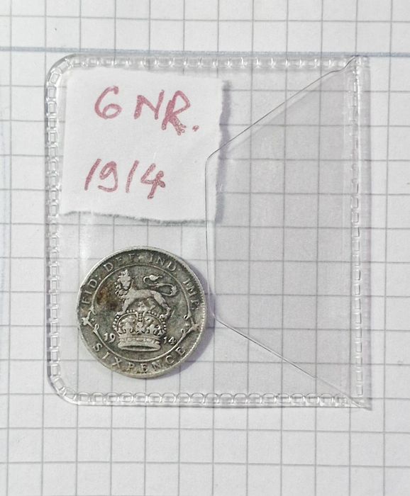Monedă rară Sixpence 1914 – Regele George V – Argint Sterling 92,5%