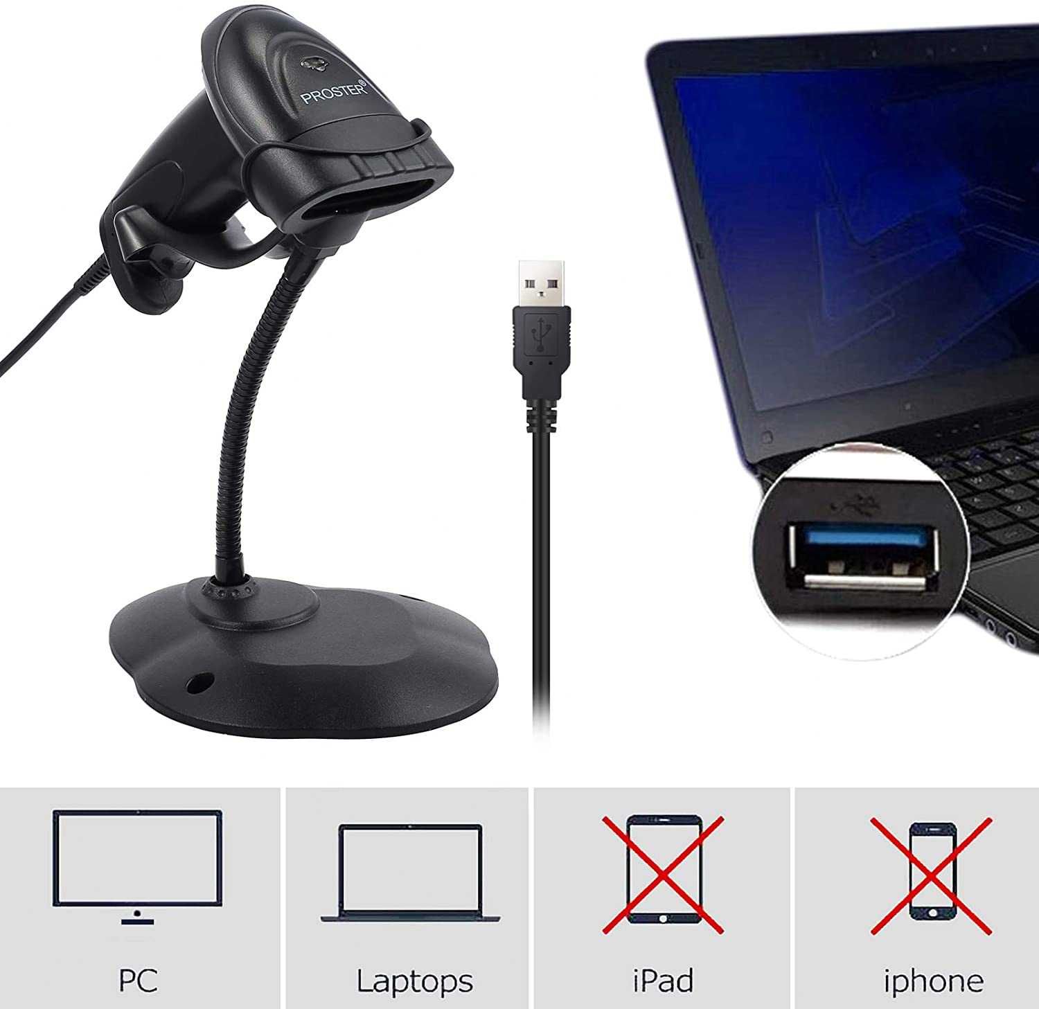 Cititor cod bare 1D cu stand - USB connection