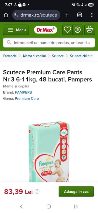 Scutece Premium Care Pants Nr.3 6-11kg, 48 bucati, Pampers