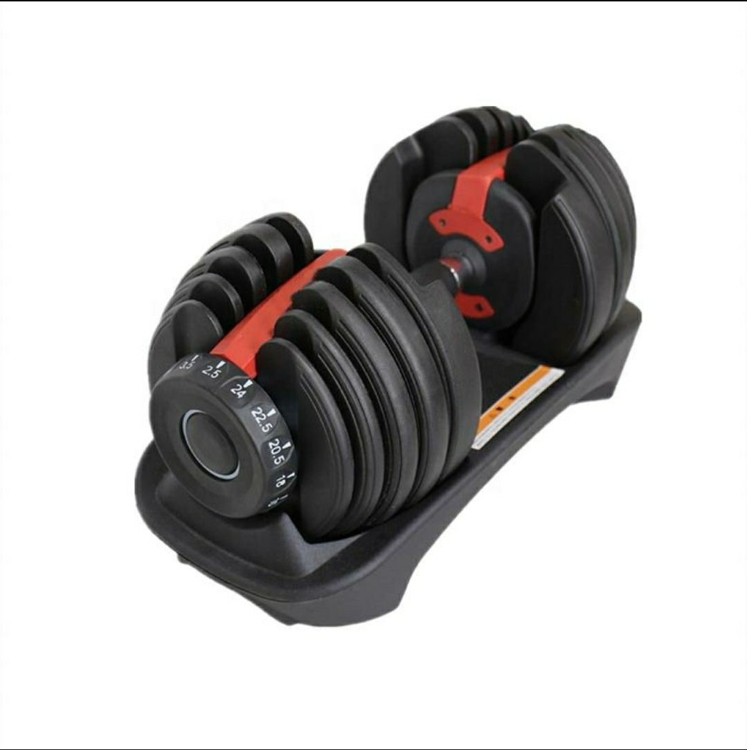 дъмбели с променливи тежести 24.5кг и 42.5кг, лежанка и стойка Bowflex