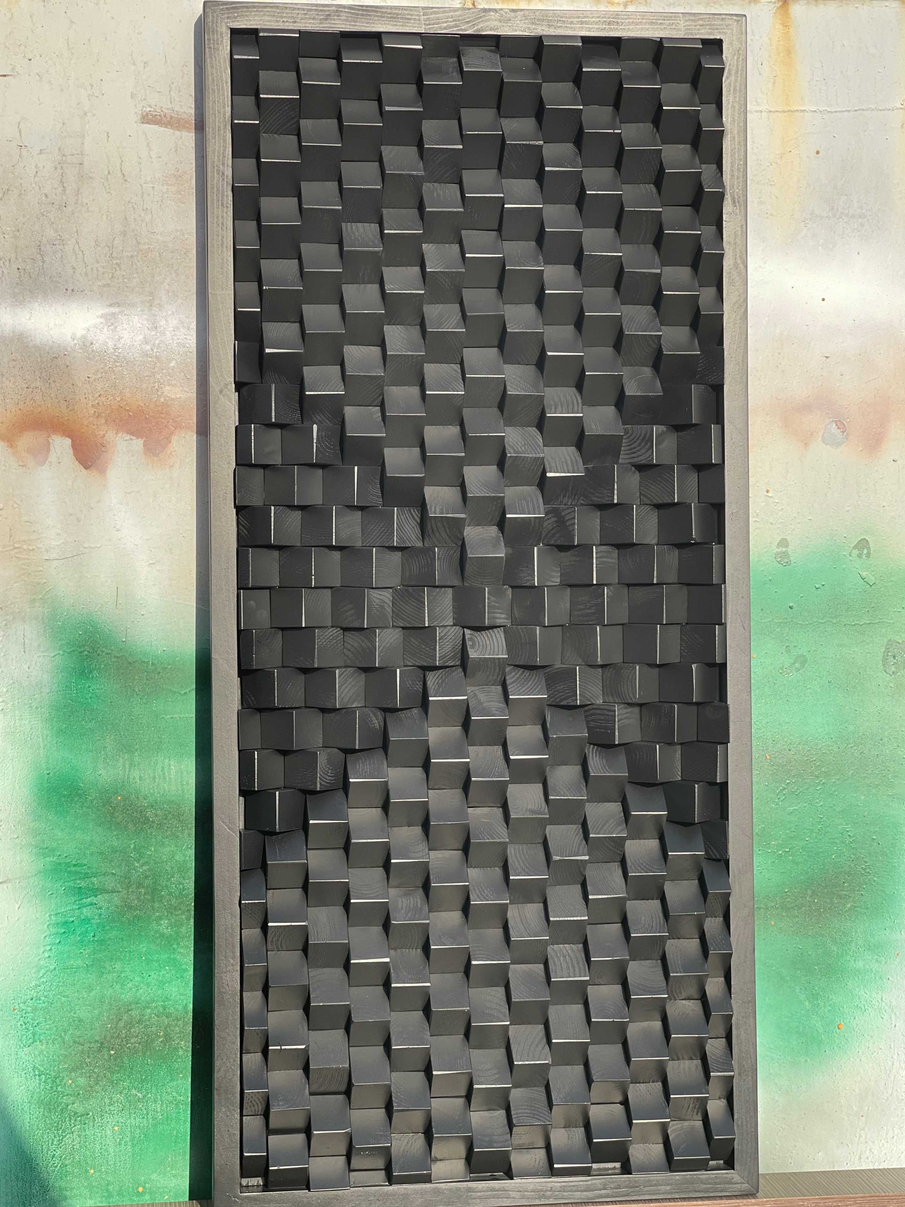 Panel acustic | Tablou 3D din lemn masiv "All Blacks" | 60x60cm