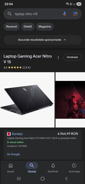 Laptop Gaming Nitro V15 512GB Memorie