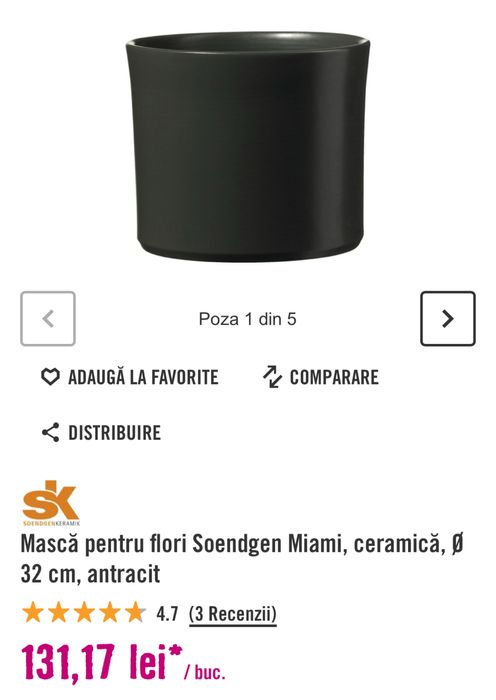 Mască Ghiveci Negru 32cm