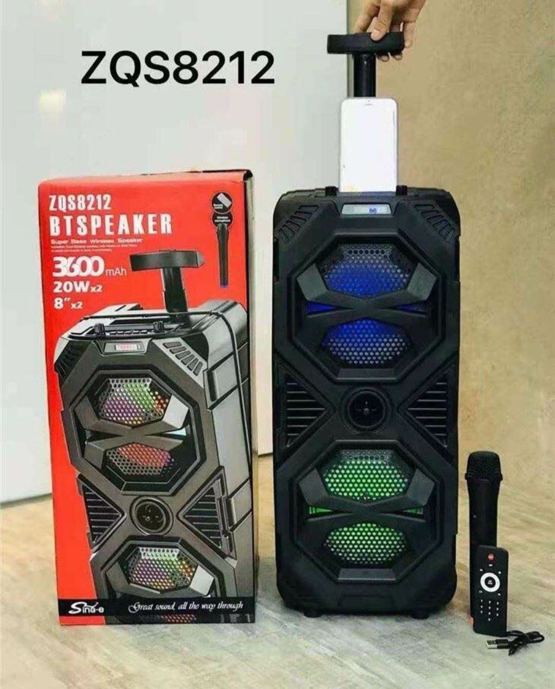 Блютуз Караоке Колонка ZQS8212 (60см)+Симсиз Микрофон.
ZQS8212 (60см)+