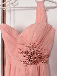 Бална официална розова рокля с камъни Сваровски и маниста