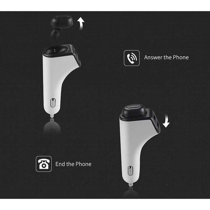 Incarcator auto metalic Koakuma cu 2 porturi USB si casca bluetooth