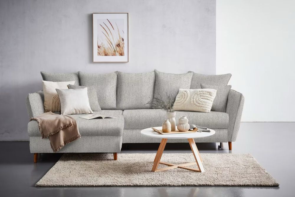 Coltar extensibil, stofa gri, 284 x 162, lada depozitare, Polonia