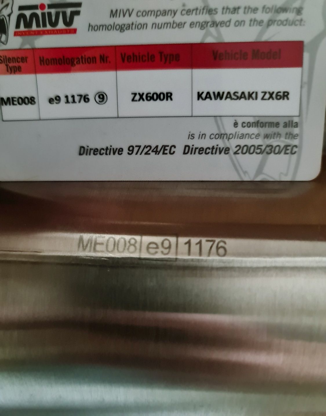 Evacuare  Kawasaki  Ninja 636.  ZX6R mivv omologata card+ silencer