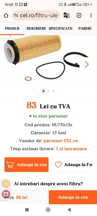 Filtru ulei Mann pentru BMW