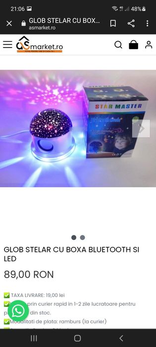 Veioza cu joc de lumini și Bluetooth