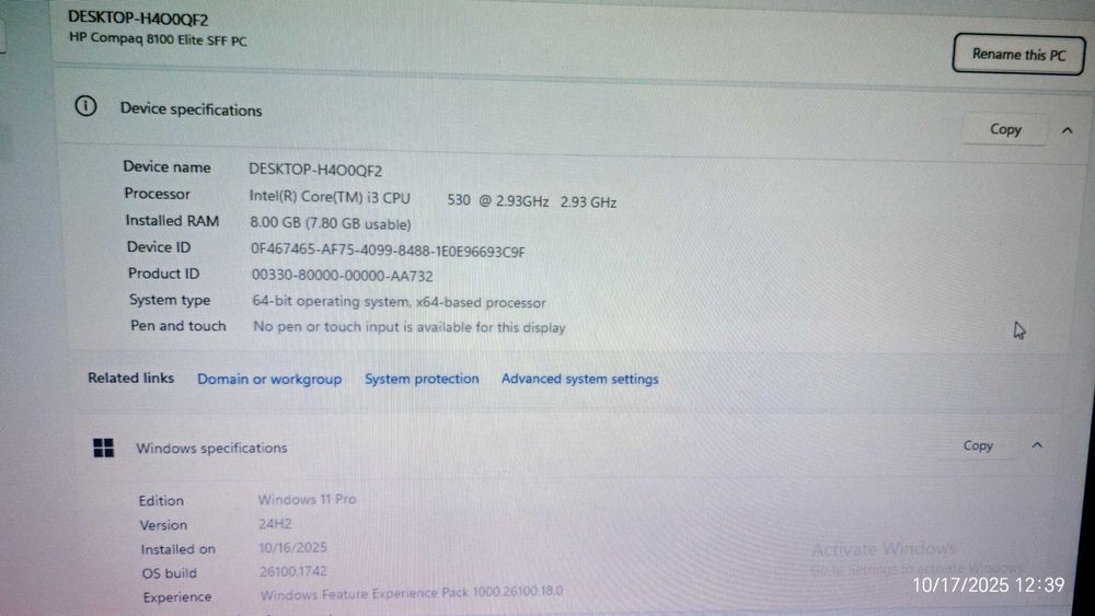 Calculator Desktop PC HP Compaq 8100 Elite SFF PC
