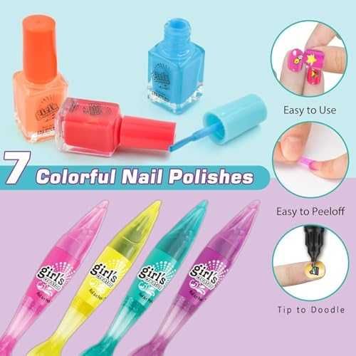 Нов Детски комплект за маникюр с сушилня, фалшиви нокти и писалки