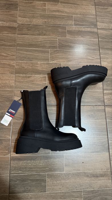 Ghete/bocanci Tommy Jeans noi, piele naturala