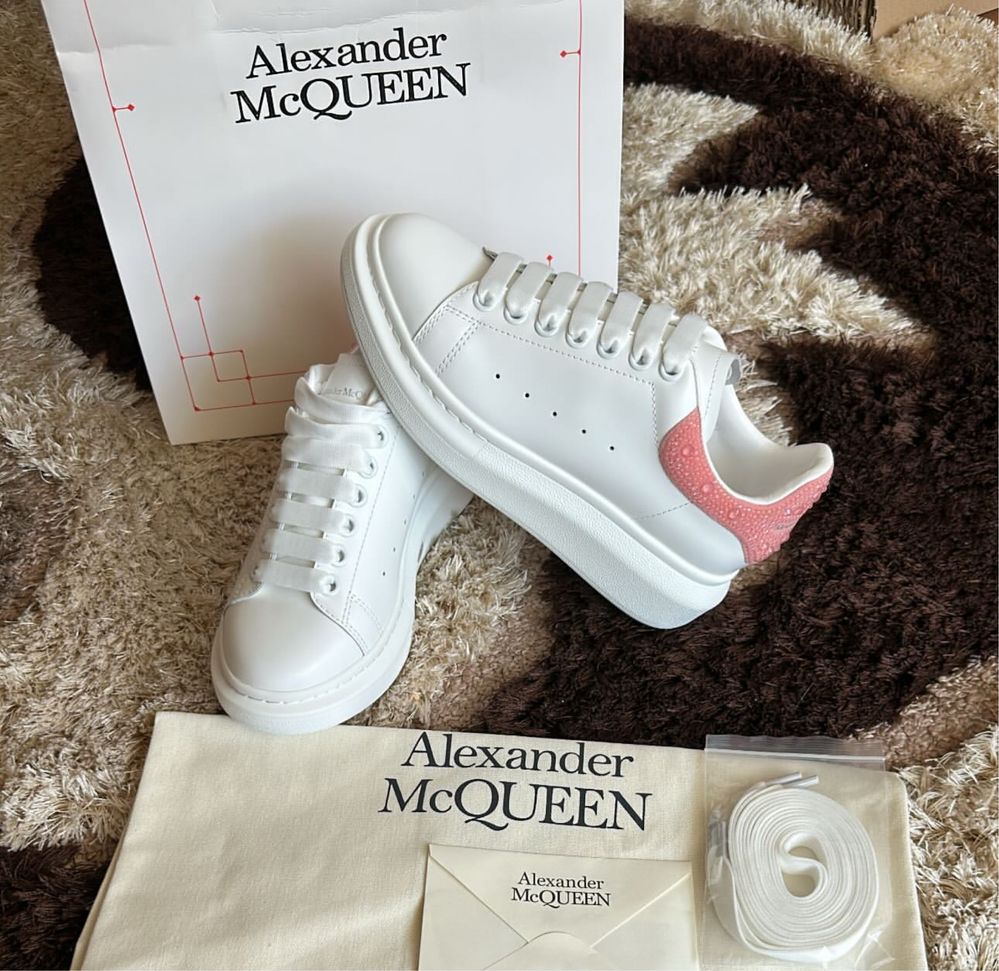 Adidasi Alexander Mcqueen Crystals pietricele roz pink piele naturala