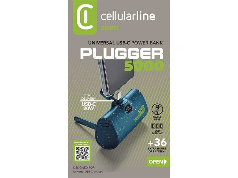 НОВИ! Външна батерия Cellularline Plugger 5000 mAh портативна синя