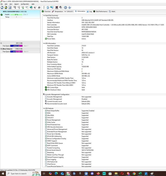 Solid-State Drive (SSD) Intel 320 Series 160GB 2.5" MLC SSDSA2BW160G3