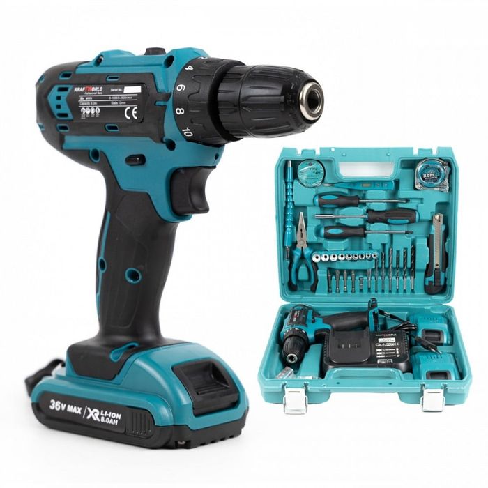 Trusa Bormasina cu Percutie + 30 Accesorii, 2 Acumulatori 36V