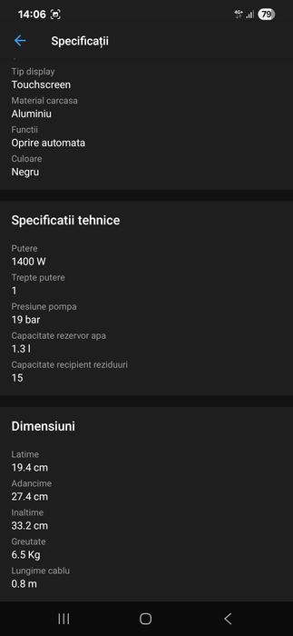 Espressor Nespresso Lattissima Pro EN 750.MB, 1400 W, Capsule, 19 bari