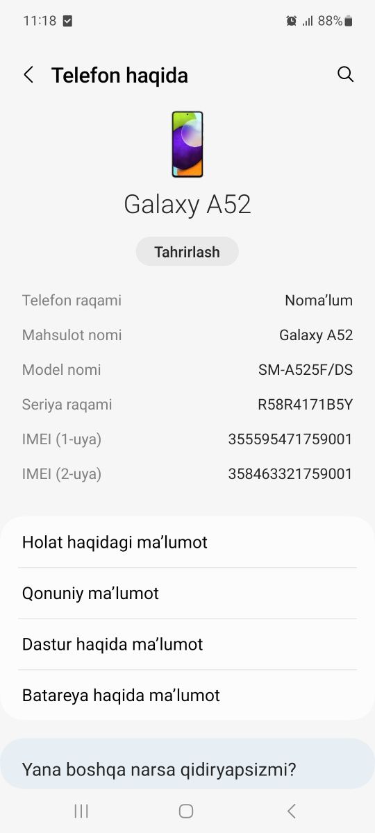 Samsung A52 xolati ideal srocni sotiladi 1 400 keliwamiz arzon qlib