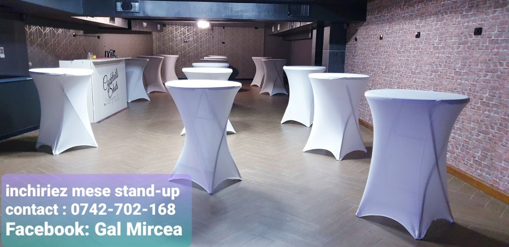 Inchiriez mese cocktail inalte, corturi albe,,scaune albe,topogan