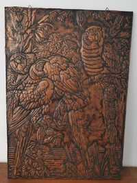 Tablou Papagali metaloplastie pe foaie de cupru 1989, 36x50cm