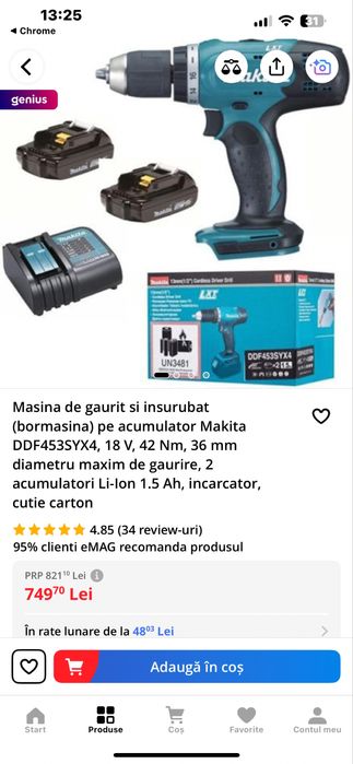 MAKITA DDF453SYX4 imcarcator+2 baterii