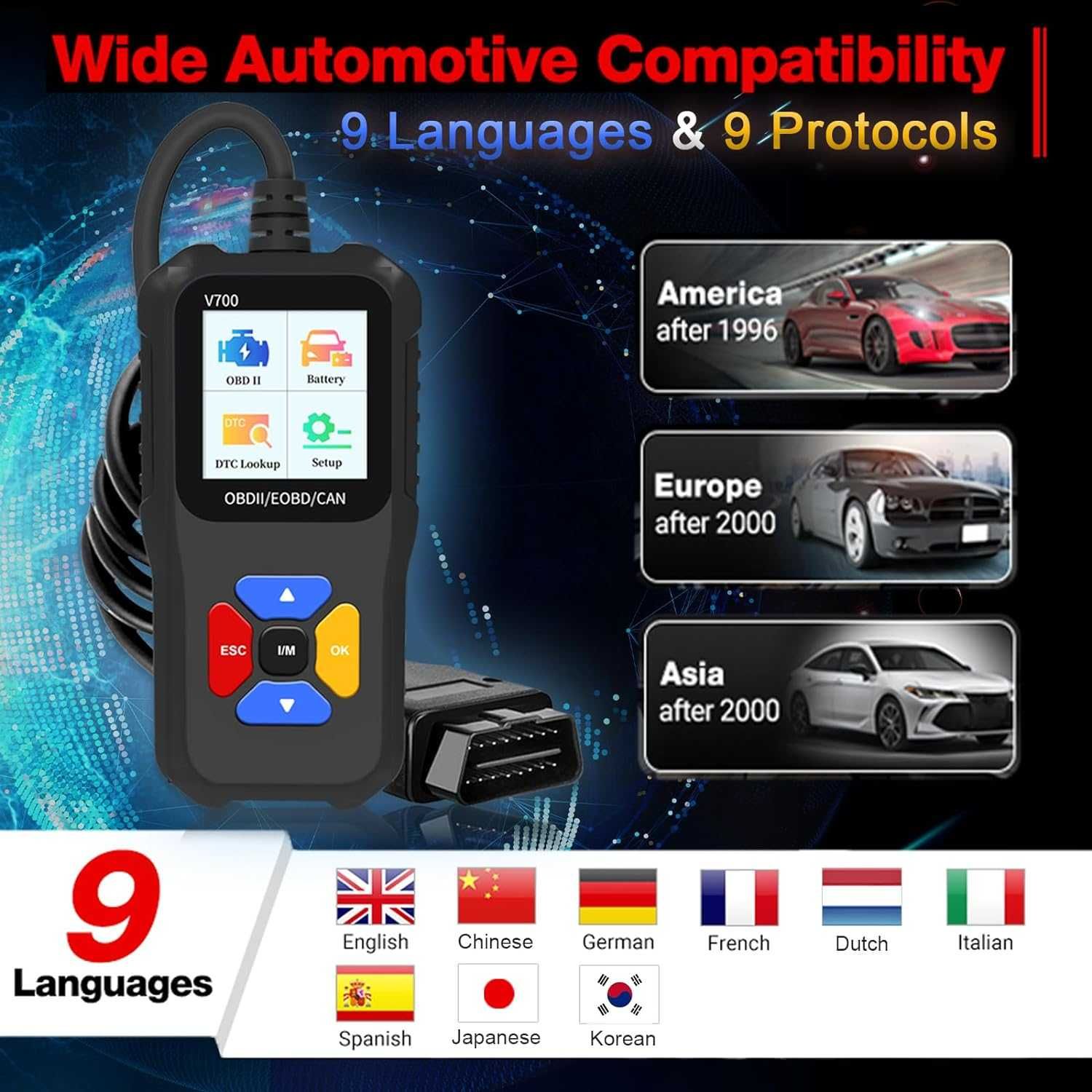 Tester auto universal OBD2, CAN si EOBD, diagnoza, cautare DTC