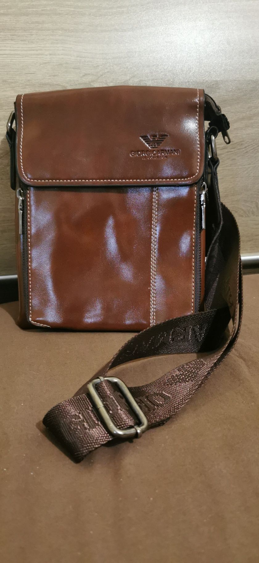 Кожена мъжка чанта Armani