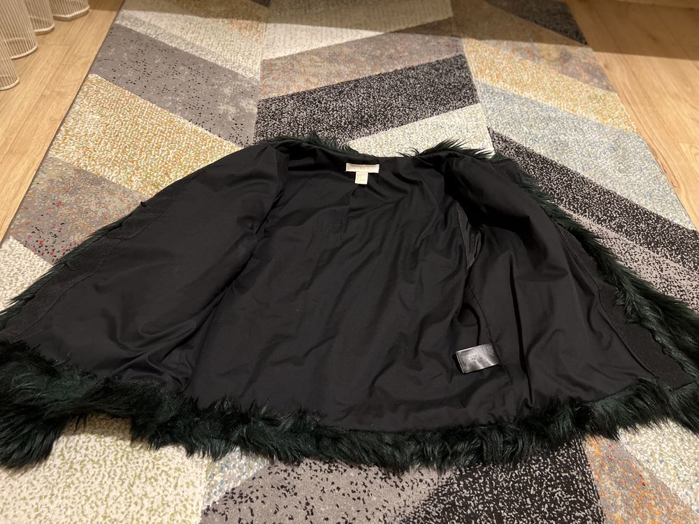 H&M - палто от изкуствен косъм / розов и тъмнозелен цвят, размер S