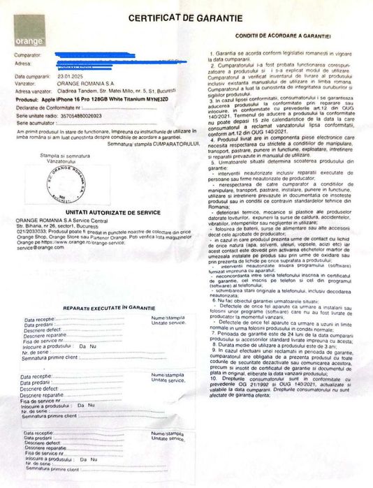 Iphone 16 Pro - alb, garantie 21.01.2027, ca nou.
