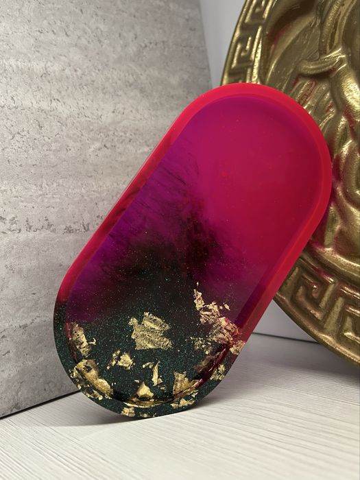 Tava decor din rasina cu foita de aur