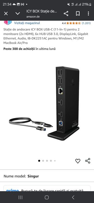 Stație de andocare ICY BOX USB-C (11-în-1) pentru 2 monitoare (2x HDMI