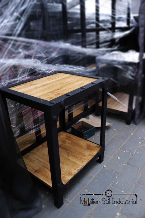 Comoda stil industrial otel brut si lemn natural realizate manual