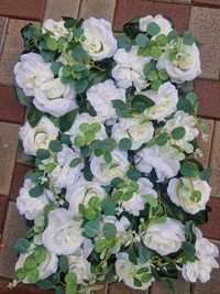Panou flori artificiale alb trandafiri hortensie eucalipt decorativ