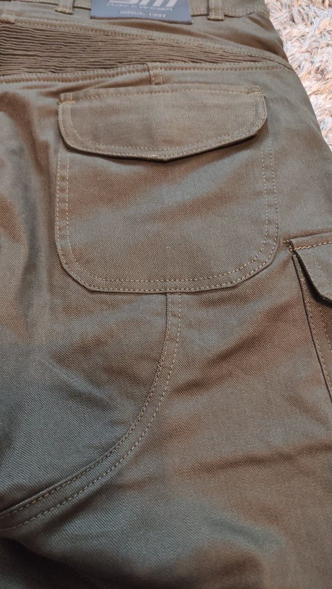 Pantaloni moto Cargo Olive protectii+kevlar marimi 32, 34, 36, 38, 40