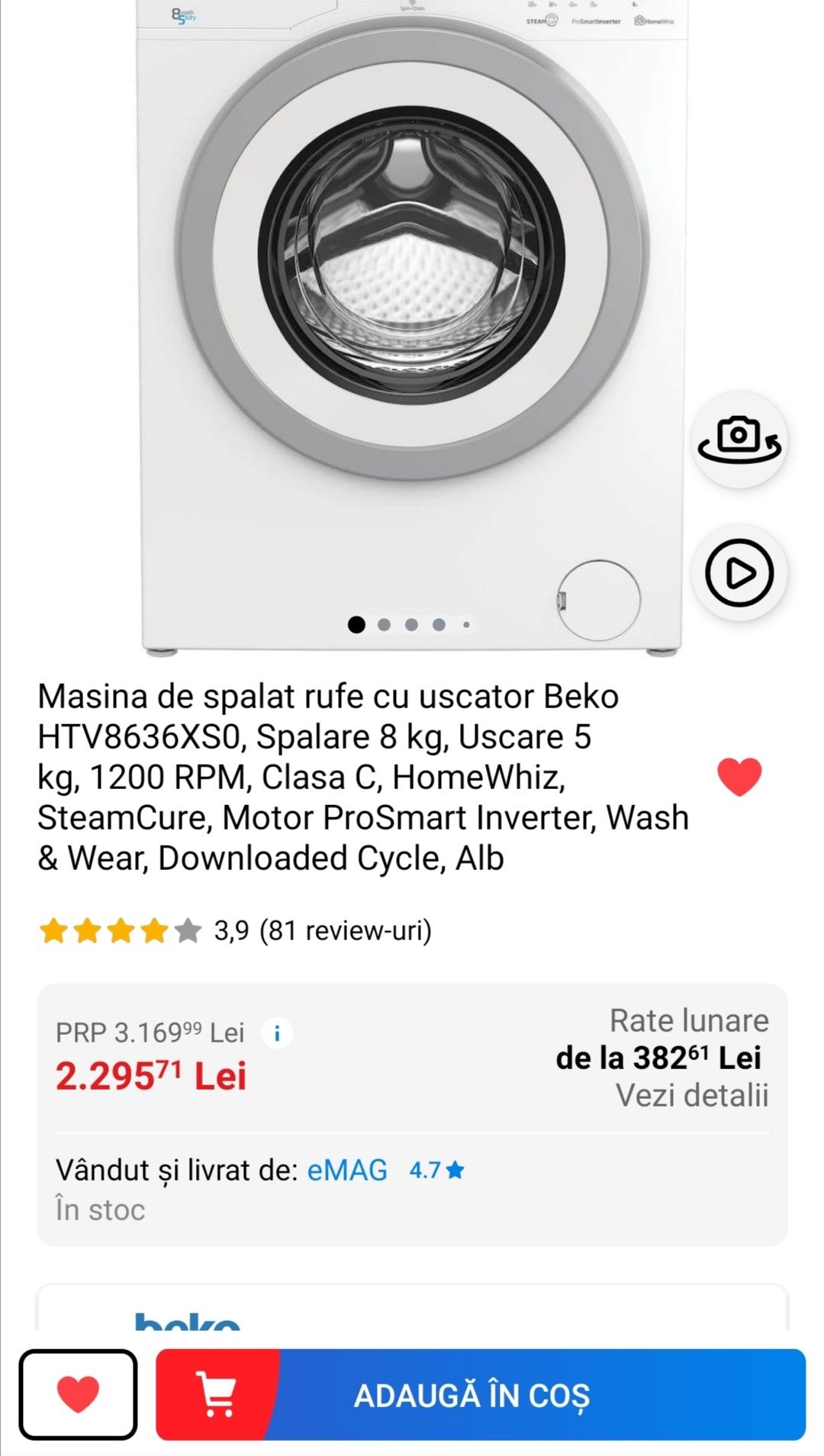 Mașina de spălat cu uscător Beko