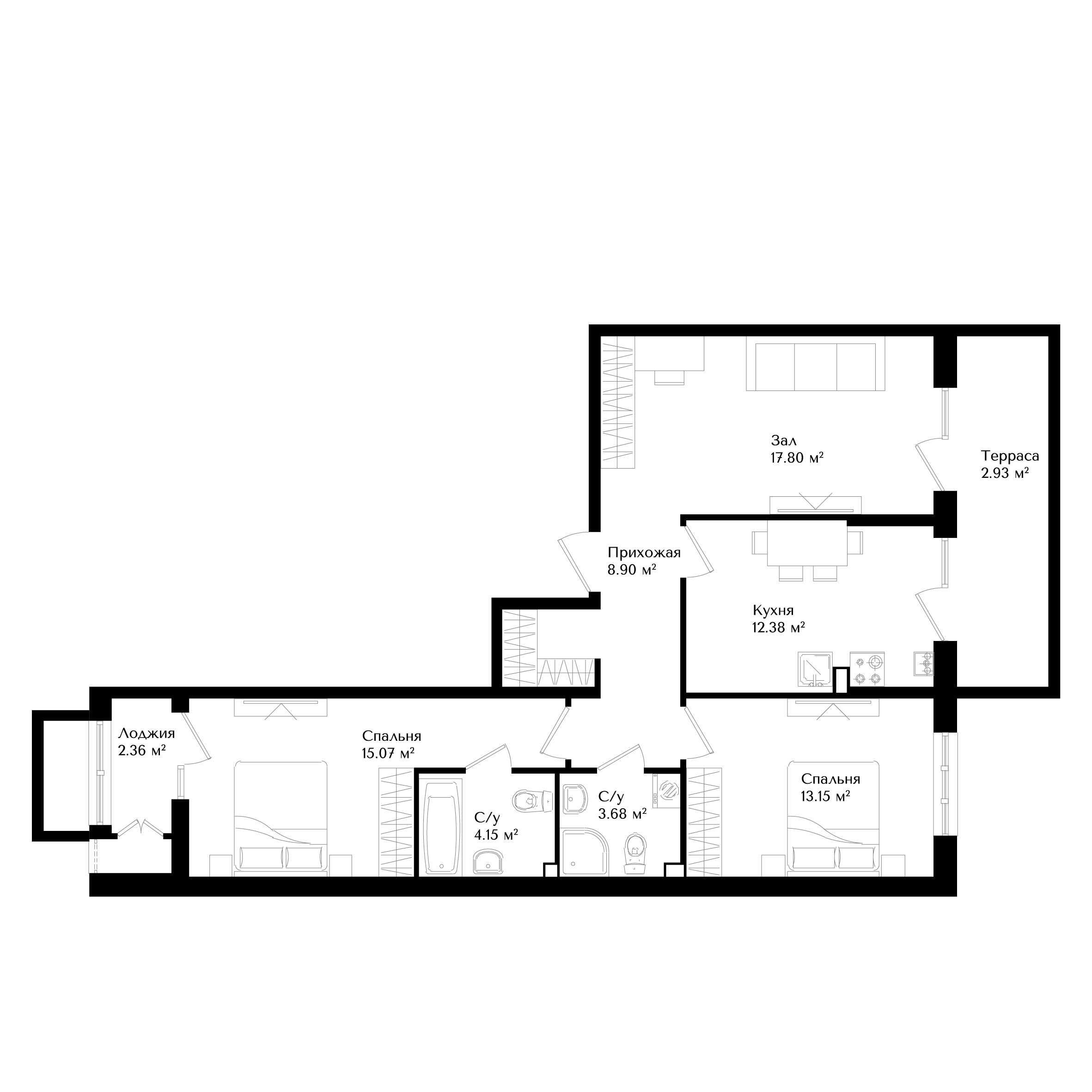 3-xonali xonadonlar | 3-комнатные квартиры ЖК Harizma - Golden House