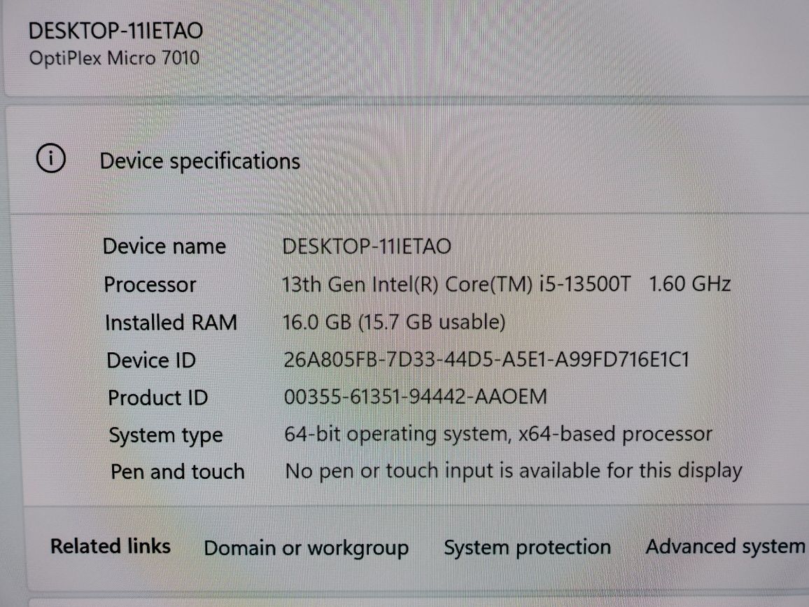 Mini PC DELL OptiPlex Micro 7010 i5-13500T 14 core, 16GB ram, 256GB