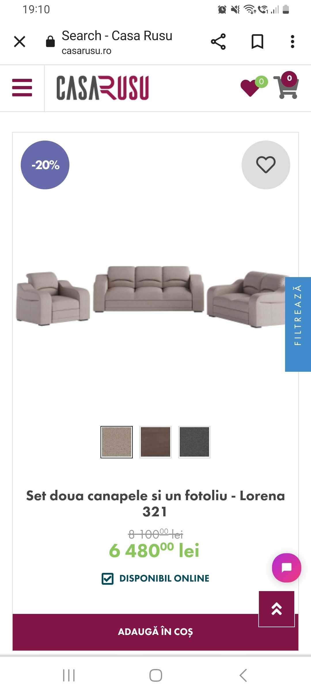 Canapele set Lorena 3 2 1, bonus tabureti