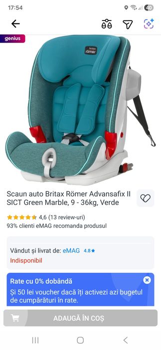 Scaun auto Britax Romer Advansafix II SICT Green Marble, 9 - 36kg