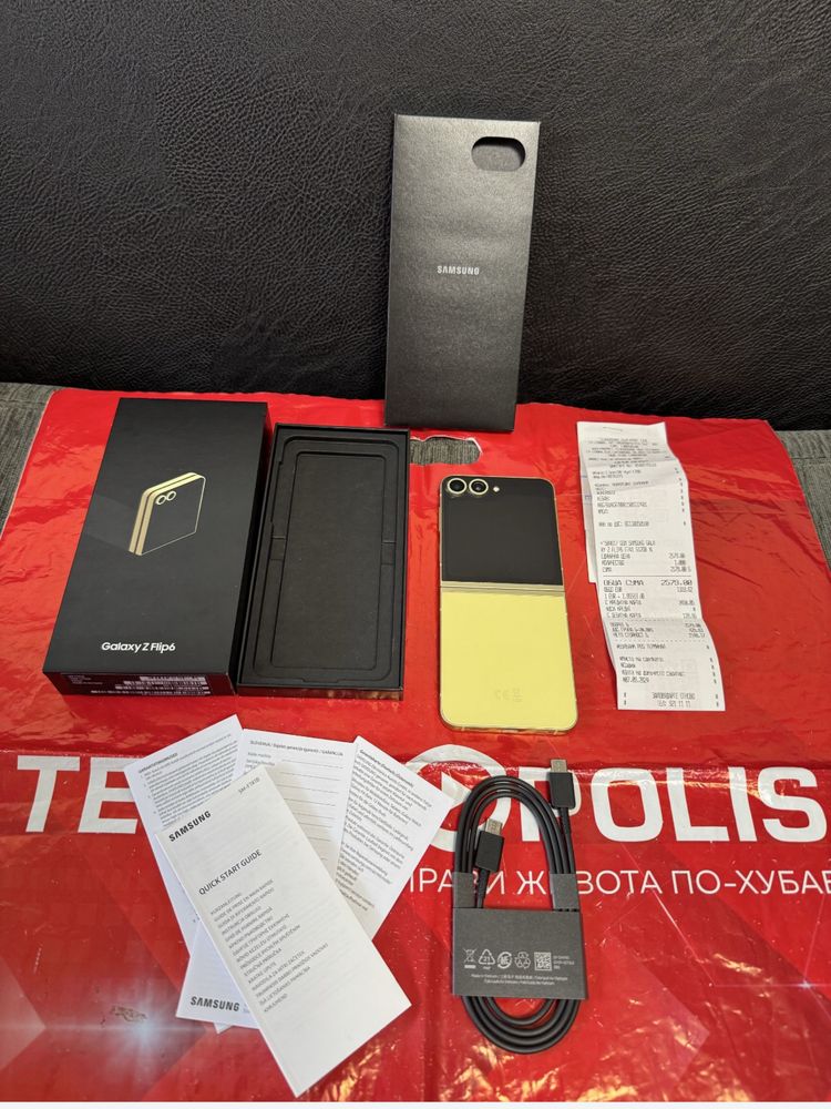 КАТО НОВ 512GB Samsung Z Flip 6 Technopolis Гаранция 2026 г. Yellow