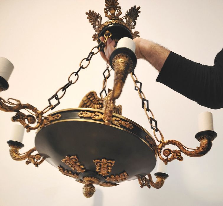 Boem candelabru antic in stilul Empire cu elemente, vultur din bronz m