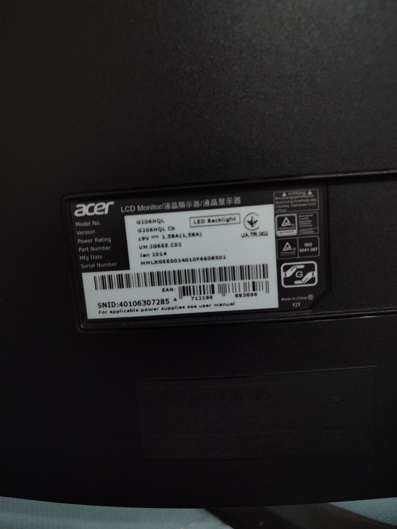 Монитор Acer G206HQL Cb