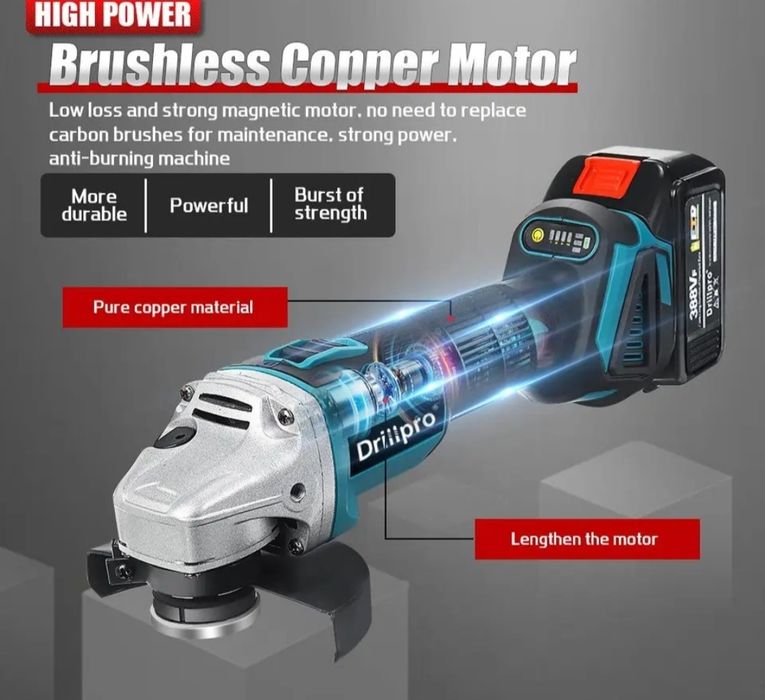 Polizor unghiular nou, acumulatori makita compatibil,reglaj turatie