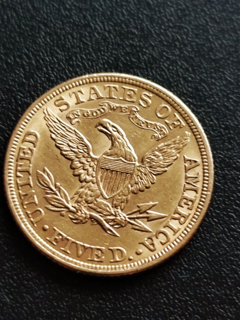 5 долара 1881 год.,САЩ, злато 8.36 гр., проба 900/1000 (21.6 к)