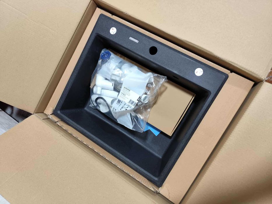 chiuveta bucatarie cu baterie, compozit granit, 600x520x197mm NOUA