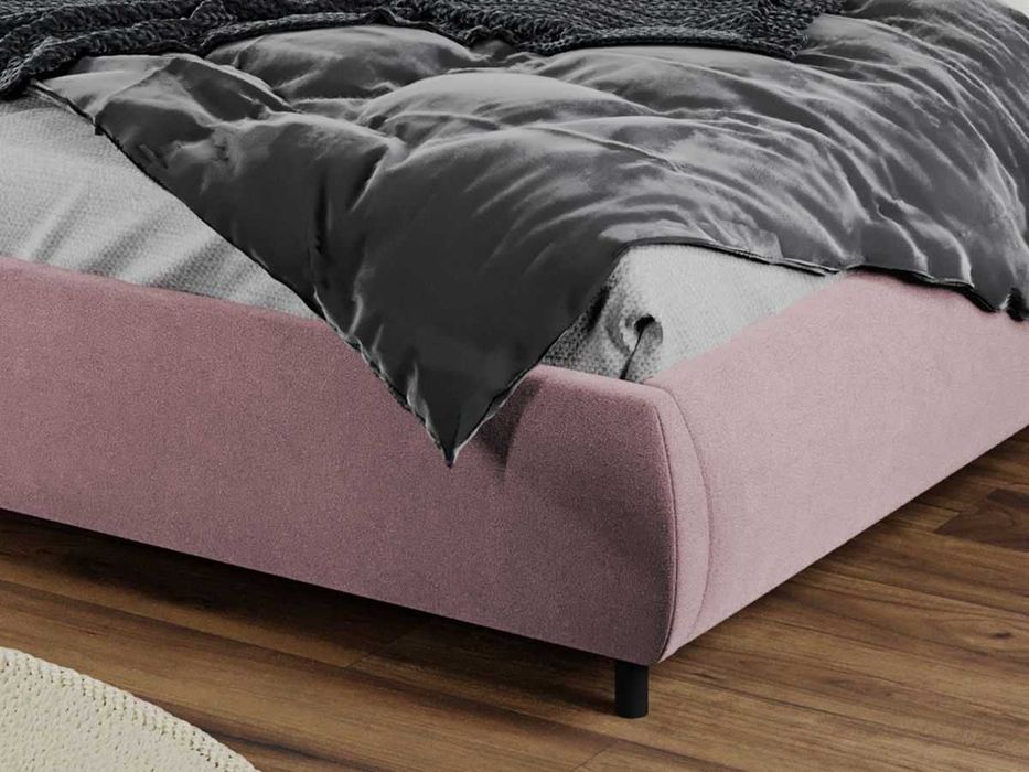 Pat Tapitat Leo Roz Velluto 14 cu tablie semirotunda rabatabil