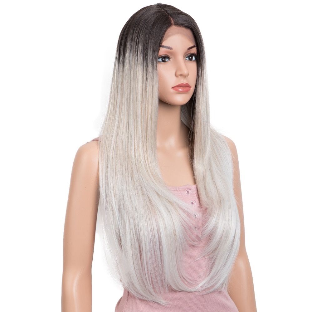 Peruca F95 FRONT LACE blonda satena ombre gri Silver platinata